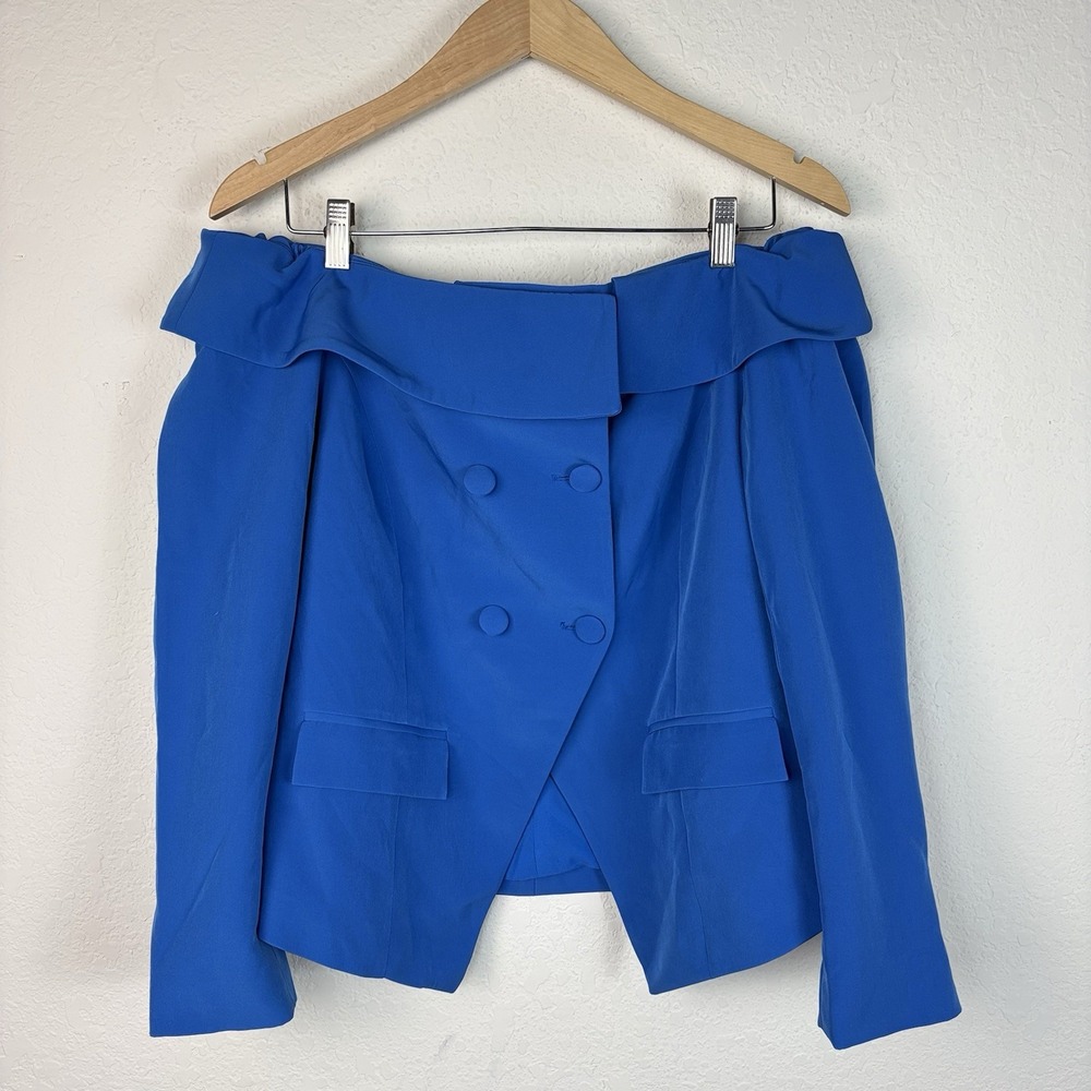 New York & Company L Top Old Money Blue Double Breasted Long Sleeve Preppy
